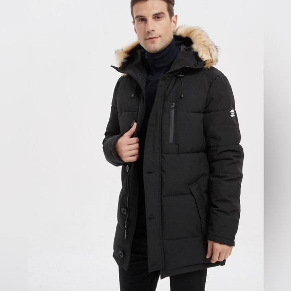 Puremsx Men's 3XL Hooded Down Quilted Parka Coat with vegan fur NWT black - Picture 2 of 9